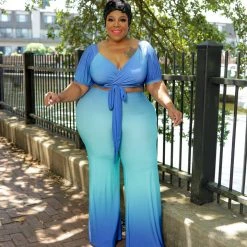 Curvaceous Boutique Blue Ombre Cut-Out Jumpsuit