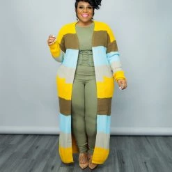 Curvaceous Boutique Mustard Stripe Knit Cardigan