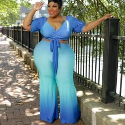 Curvaceous Boutique Blue Ombre Cut-Out Jumpsuit