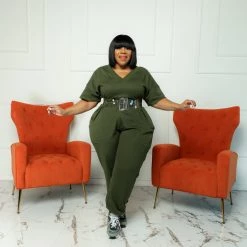 Curvaceous Boutique Green Harem Pocket Jumpsuit NEW