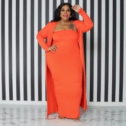 Curvaceous Boutique Orange Ribbed Tube Set
