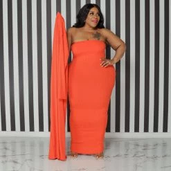 Curvaceous Boutique Orange Ribbed Tube Set