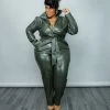 Curvaceous Boutique Green Vegan Leather Jumpsuit JUMPSUITS 1 Curvaceous Boutique Green Vegan Leather Jumpsuit JUMPSUITS