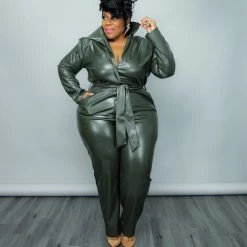 Curvaceous Boutique Green Vegan Leather Jumpsuit JUMPSUITS