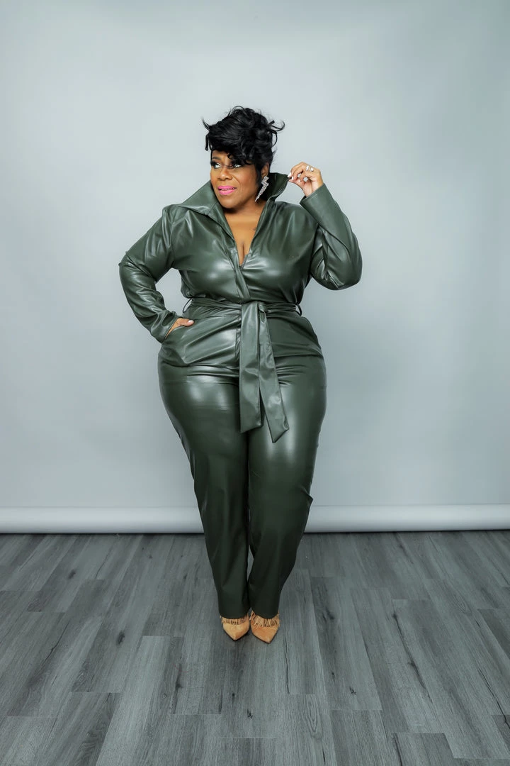 Curvaceous Boutique Green Vegan Leather Jumpsuit JUMPSUITS 3 Curvaceous Boutique Green Vegan Leather Jumpsuit JUMPSUITS