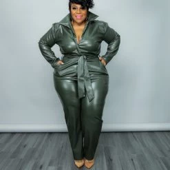 Curvaceous Boutique Green Vegan Leather Jumpsuit JUMPSUITS 6 Curvaceous Boutique Green Vegan Leather Jumpsuit JUMPSUITS