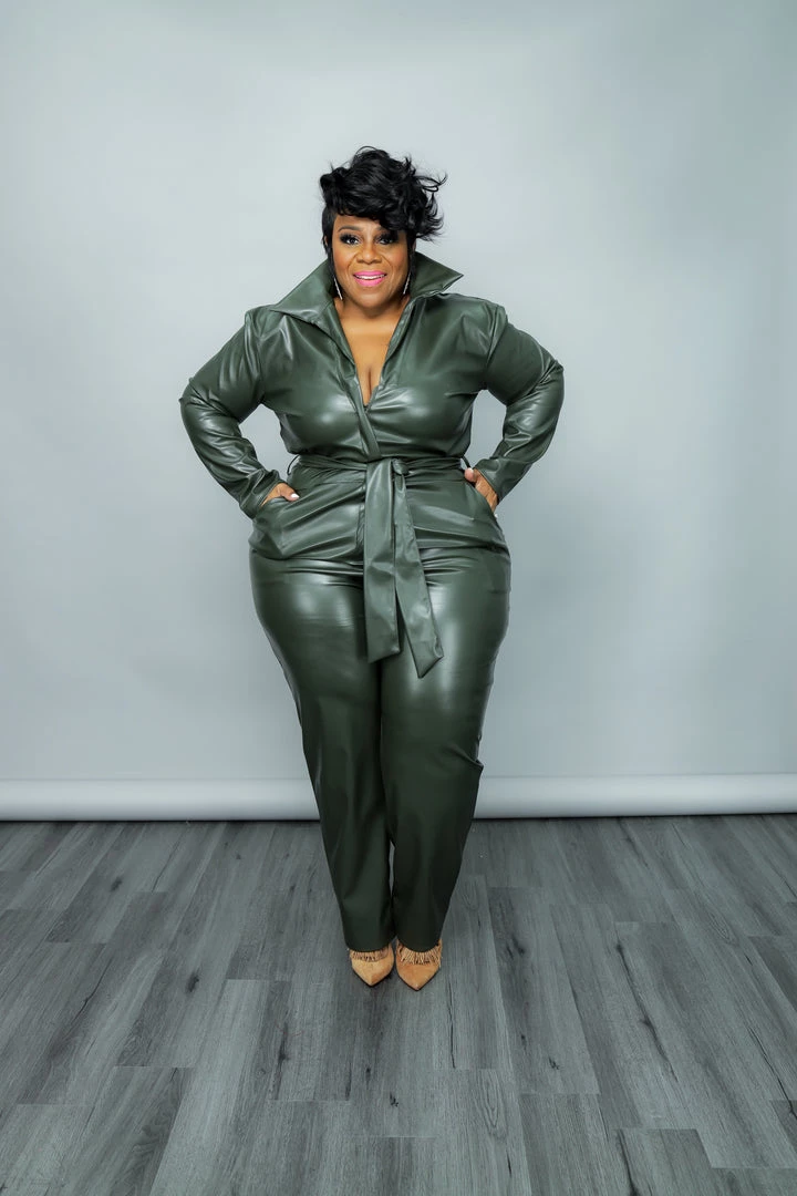 Curvaceous Boutique Green Vegan Leather Jumpsuit JUMPSUITS 4 Curvaceous Boutique Green Vegan Leather Jumpsuit JUMPSUITS
