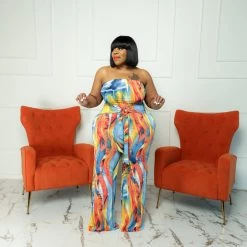 Curvaceous Boutique Jill Colorful Tube Jumpsuit NEW