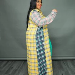 Curvaceous Boutique Yellow Plaid Open Duster