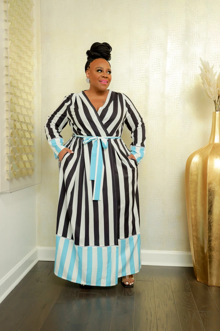 Curvaceous Boutique Tesla Striped Wrap Dress NEW 3 Curvaceous Boutique Tesla Striped Wrap Dress NEW