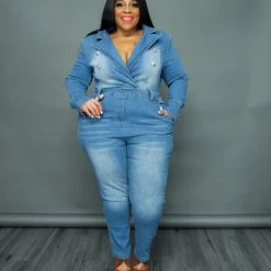 Curvaceous Boutique Double Breast Denim Jumpsuit JUMPSUITS