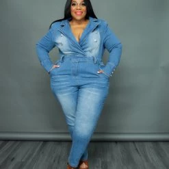 Curvaceous Boutique Double Breast Denim Jumpsuit JUMPSUITS