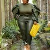 Curvaceous Boutique Green Vegan Leather Jogger Set
