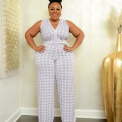 Curvaceous Boutique Purple On The Houndstooth Jumpsuit NEW