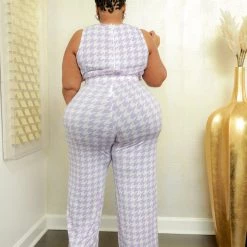 Curvaceous Boutique Purple On The Houndstooth Jumpsuit NEW