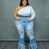 Curvaceous Boutique Double Frayed Bottom Jeans