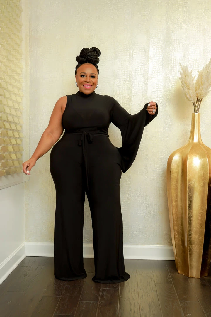 Curvaceous Boutique Black Cape Sleeve Jumpsuit NEW 3 Curvaceous Boutique Black Cape Sleeve Jumpsuit NEW