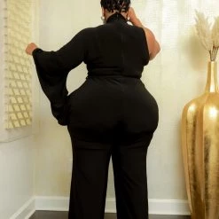 Curvaceous Boutique Black Cape Sleeve Jumpsuit NEW
