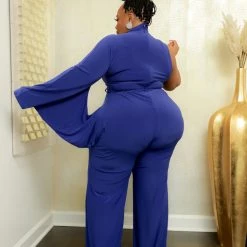 Curvaceous Boutique Royal Blue Cape Sleeve Jumpsuit