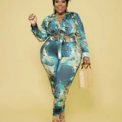 Curvaceous Boutique NEW True Teal Print Leggings Set