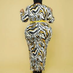 Curvaceous Boutique Mustard Print Midi Dress SALE