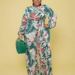 Curvaceous Boutique Green Leaf It To Me Jumpsuit
