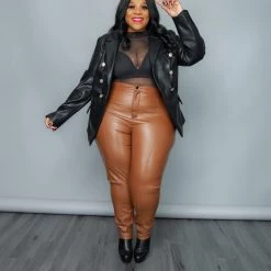 Curvaceous Boutique Cognac Vegan Skinny Pant