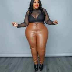 Curvaceous Boutique Cognac Vegan Skinny Pant