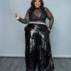 Curvaceous Boutique Black Sequin Stripe Wide Pants