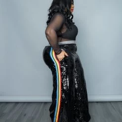 Curvaceous Boutique Black Sequin Stripe Wide Pants