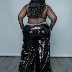 Curvaceous Boutique Black Sequin Stripe Wide Pants
