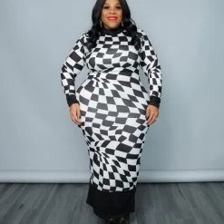 Curvaceous Boutique Checkered Board Midi Dress DRESSES