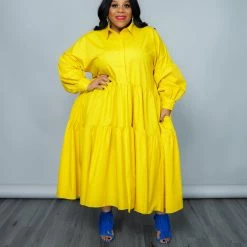 Curvaceous Boutique Yellow Smock Swing Dress DRESSES