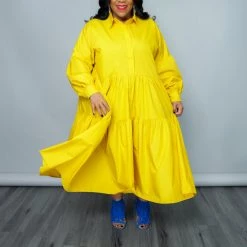 Curvaceous Boutique Yellow Smock Swing Dress DRESSES 10 Curvaceous Boutique Yellow Smock Swing Dress DRESSES