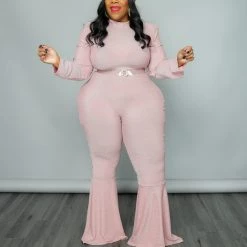 Curvaceous Boutique Pink Shimmer Flare Jumpsuit JUMPSUITS