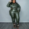Curvaceous Boutique Green Chain Faux Leather Joggers