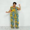 Curvaceous Boutique NEW Yellow Tropical Vibes Jumpsuit