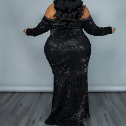 Curvaceous Boutique Black Sequin Tuxedo Gown DRESSES