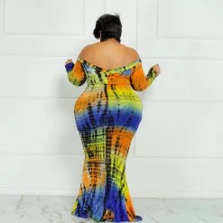 Curvaceous Boutique Yellow Totally Tie Dye Mermaid Dress NEW