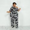 Curvaceous Boutique Scribble Dolly Off Shoulder Jumpsuit NEW
