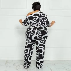 Curvaceous Boutique Scribble Dolly Off Shoulder Jumpsuit NEW