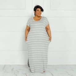 Curvaceous Boutique Grey Stripe T-Shirt Dress NEW