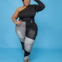 Curvaceous Boutique Black Patch Up Denim Jeans