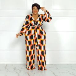 Curvaceous Boutique NEW CoCo Orange Print Jumpsuit