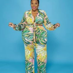 Curvaceous Boutique Palms Away Pant Set SETS