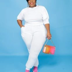 Curvaceous Boutique White Puff Me Jogger Set/ Review Covid-19 Policy