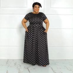 Curvaceous Boutique Black Spotted Flare Dress DRESSES 7 Curvaceous Boutique Black Spotted Flare Dress DRESSES