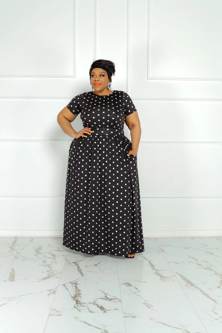 Curvaceous Boutique Black Spotted Flare Dress DRESSES 4 Curvaceous Boutique Black Spotted Flare Dress DRESSES