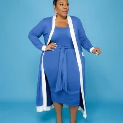 Curvaceous Boutique Blue Megan Duster Set