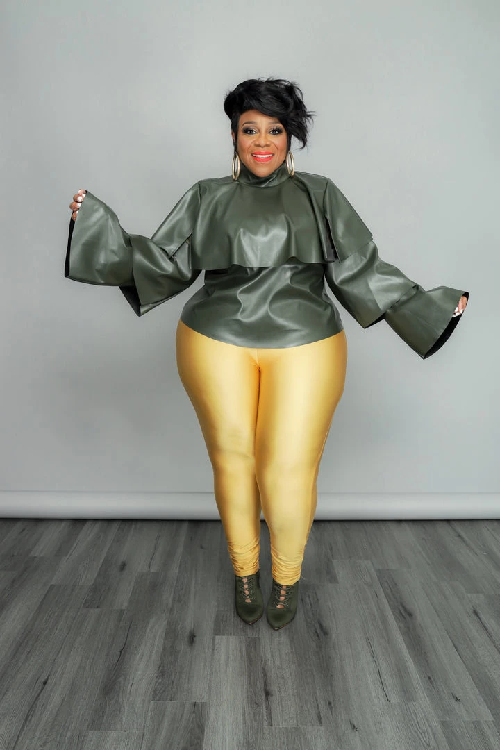 Curvaceous Boutique SALE Green Tiered Vegan Leather Top 4 Curvaceous Boutique SALE Green Tiered Vegan Leather Top